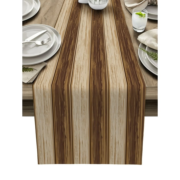Retro Wood Grain Planks Stripes Table Runner Modern Party Dining Table Runner Wedding Table Cover Home Decor Tablecloth