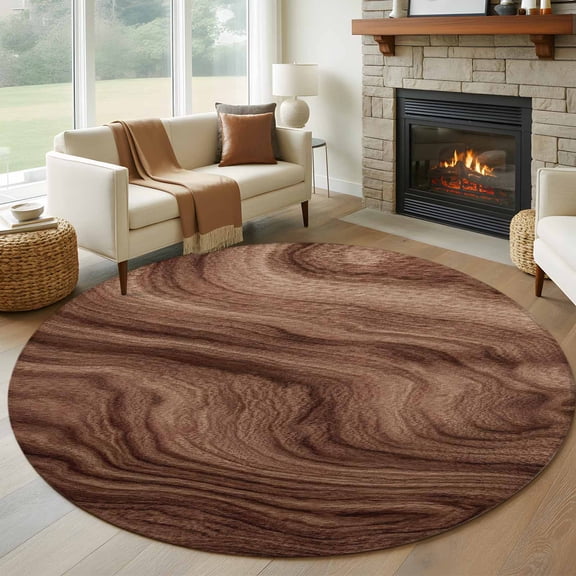 Retro Wood Grain Round Rug 8ft Washable Circle Rugs Non Slip Rustic Farmhouse Wooden Board Brown Large Area Rug Indoor Floor Carpet for Bedroom Kitchen Living Room Home Office Dining Room Nursery