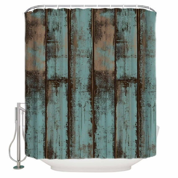 Retro Wood Grain Shower Curtain, 36" x 72", Gradient Barn Door Farmhouse Board Waterproof Bathroom Curtain Washable Shower Curtain Set with 12 Hooks