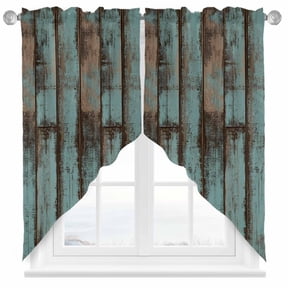 Retro Wood Grain Swag Valances for Windows 2 Pack Gradient Barn Door Farmhouse Board Swag Kitchen Curtains 36 Inches Long Rod Pocket Short Window Treatment for Kitchen Bathroom 28"x36"
