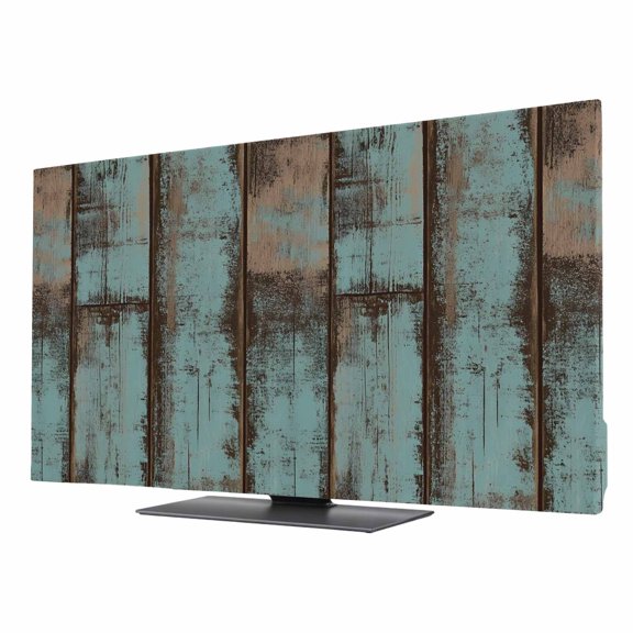 Retro Wood Grain TV Dust Cover 24 Inch, Gradient Barn Door Farmhouse Board Computer Monitor Cover Dustproof Stretchable Indoor TV Screen Protector for LED LCD Universal Monitors