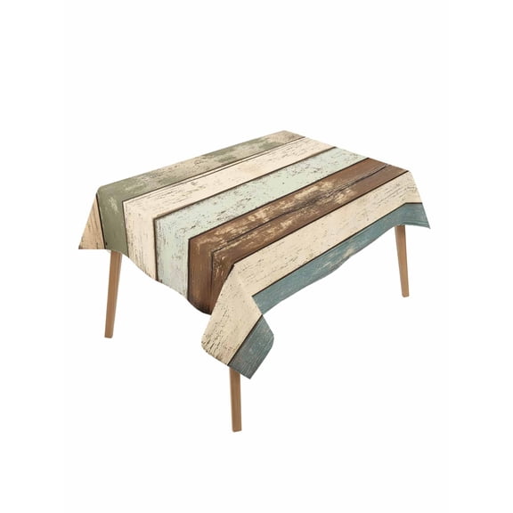 Retro Wood Grain Table Cloth 52x70 Inch Rectangle, Blue Brown Vintage Waterproof Tablecloth Washable Table Cover for Party Picnic Dinner Decor
