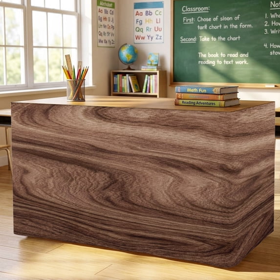 Hooked Loop Retro Wood Grain Table Skirt 8ft, Table Skirting with Hook and Loop ...
