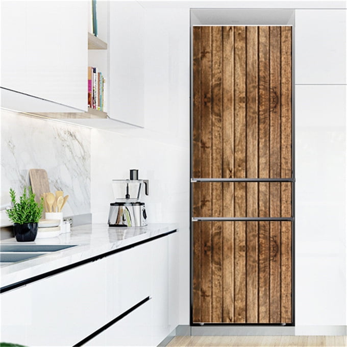 Retro Wood Grain Wallpaper Refrigerator Door Sticker Kitchen Decoration