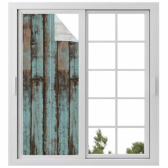 Retro Wood Grain Window Privacy Film Gradient Barn Door Farmhouse Board Decorative Glass Window Film UV Blocking Static Cling Non-Adhesive Sticker Covering for Home Door 29.5 x 78.7 inches