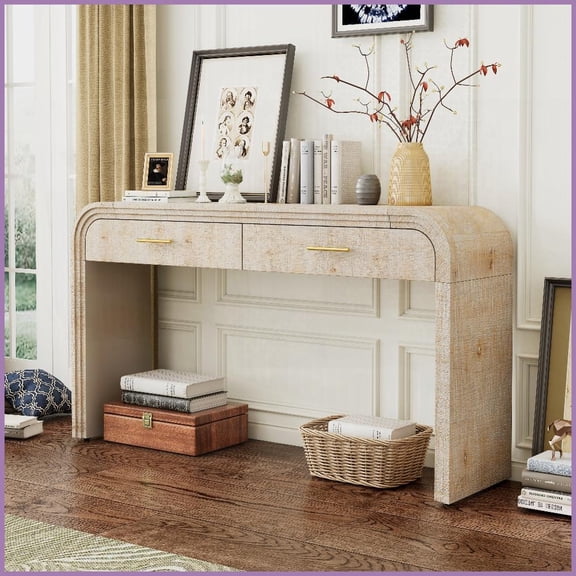 Retro Wood-Look Coffee Table with 2 Drawers - Fluted Details, Versatile for Living Room/Entryway, Easy 20-Min Assembly