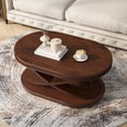thumbnail image 1 of Retro Wood Oval Coffee Table With X-Shaped Base, Cocktail Table Sofa Center Table With Open Storage For Living Room Office Apartment, 1 of 1