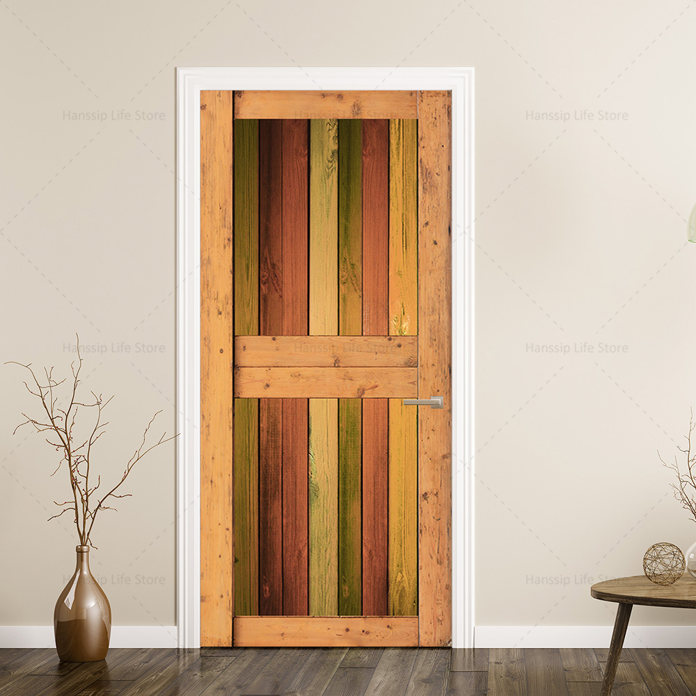 Retro Wood Printed Door Stickers Self-adhesive PVC 3D Realistic Vintage ...