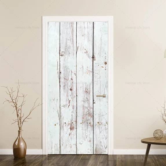 Retro Wood Printed Door Stickers Self-adhesive PVC D Realistic Vintage Wooden Door Wallpaper for Fri