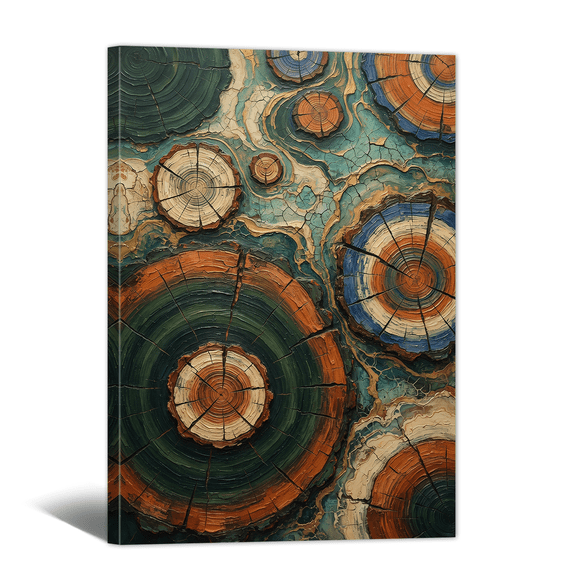 Retro Wood Slice Canvas Wall Art Colorful Natural Tree Ring Pattern Prints Rustic Natural Abstract Artwork Paintings for Living Room Bedroom Home Office Decor