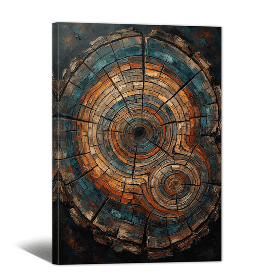 Retro Wood Slice Canvas Wall Art Colorful Natural Tree Ring Pattern Prints Rustic Natural Abstract Artwork Paintings for Living Room Bedroom Home Office Decor