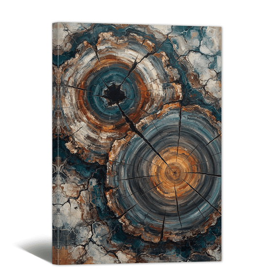 Retro Wood Slice Canvas Wall Art Colorful Natural Tree Ring Pattern Prints Rustic Natural Abstract Artwork Paintings for Living Room Bedroom Home Office Decor