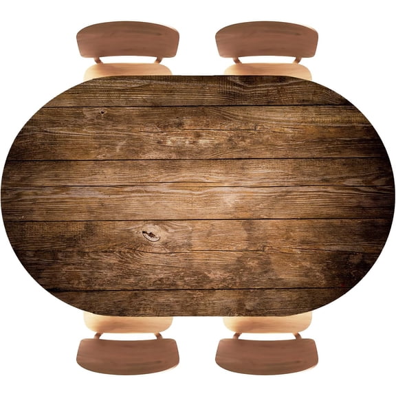 Retro Wood Texture Background Oval Fitted Vinyl Tablecloth with Elastic Edge 100% Waterproof Oil Proof Wipe Clean Table Cover for Indoor and OutdoorFits 48"x68" Oval Tables, Style 67