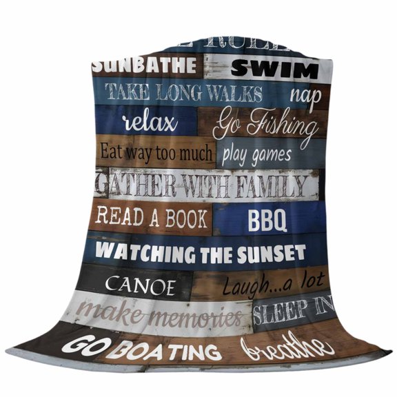 Retro Wood Texture Throw Flannel Blanket Lake Rules Swimming Boating Blue Brown Plank Super Soft Cozy Bed Blanket, Lightweight Plush Fuzzy Bed Throw for Bedroom Sofa Couch Living Room 30x40In,