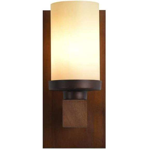 Retro Wood Wall Sconce Lighting Fixture Frosted Glass Wall Lamp Shade, Industrial Farmhouse Wall Mount Light, E14 Wall Sconces for Living Room Hallway Restaurant