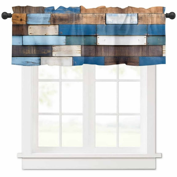 Retro Wooden Block Valances for Windows Farmhouse Kitchen Curtains Valances Rod Pocket Valance Curtains for Kitchen Windows Vintage Rustic Abstract Wood Window Valances for Bathroom Bedroom 60"x18"