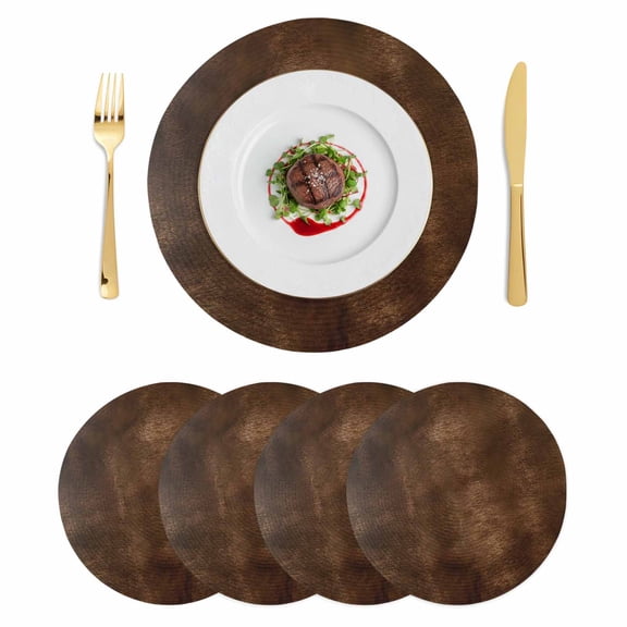 Retro Wooden Board Round 13 Inch Placemats Set of 4, Western Country Farmhouse Brown Wood HeatResistant Non Slip Place Mats for Dining Table, Wipeable Braided Kitchen Table Mats for Housewarming