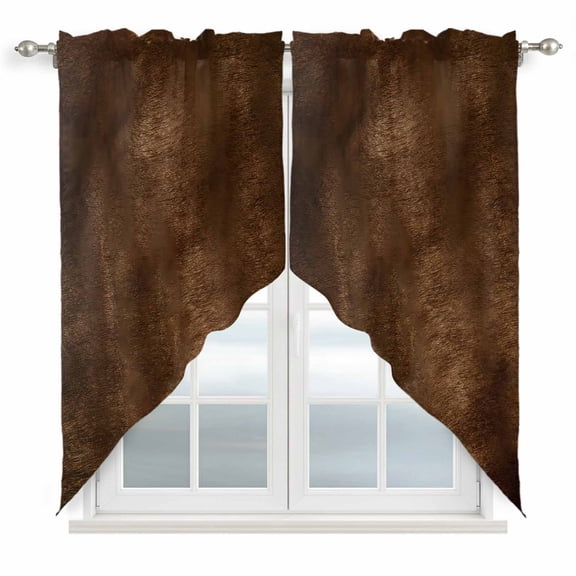 Retro Wooden Board Swag Valances for Windows 2 Pack, Kitchen Window Curtains 36 Inch Length, Western Country Farmhouse Brown Wood Privacy Swag Curtains for Living Room/Bathroom 36"x36"