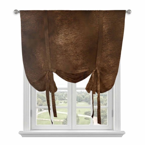 Retro Wooden Board Tie Up Curtains for Window, Thermal Insulated Balloon Shade Adjustable Rod Pocket Curtains Valance Panels for Kitchen Bathroom Cafe 34 x 45 Western Country Farmhouse Brown Wood