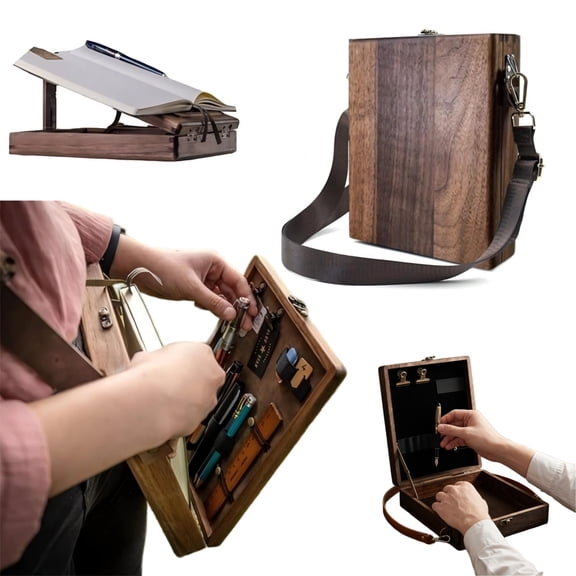 Retro Wooden Box Writer Messenger Storage Case, Portable Pochade Sketch Box, Multi Functional Artist Carrier Box for Outdoor Travel Camping Drawing and Writing