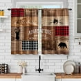 thumbnail image 1 of Retro Wooden Farmhouse Kitchen Curtains: Rustic Lodge Bear Moose Deer Short Cafe Curtains Decor for Living Room Tier Curtains for Bathroom Rod Pocket Window Drapes 24Inch Length 2 Panels Set, 1 of 5