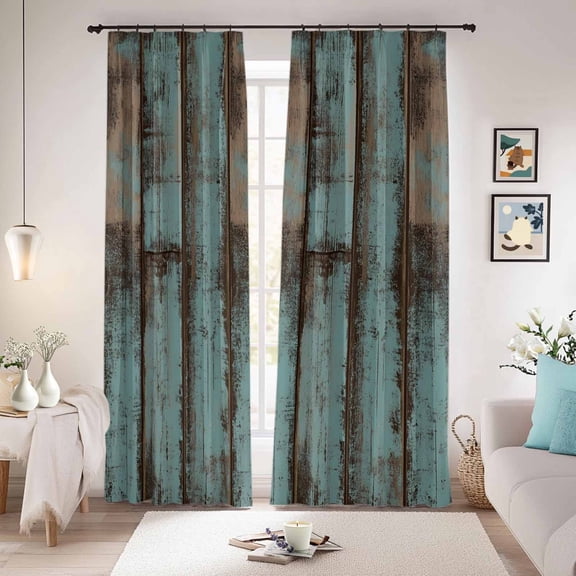 Retro Wooden Grain Blackout Curtains for Bedroom/Living Room, Pinch Pleated Black Out Curtains, Farmhouse Vintage Gradient Texture Room Darkening Window Drapes with Hooks 2 Panels, 39"x70"