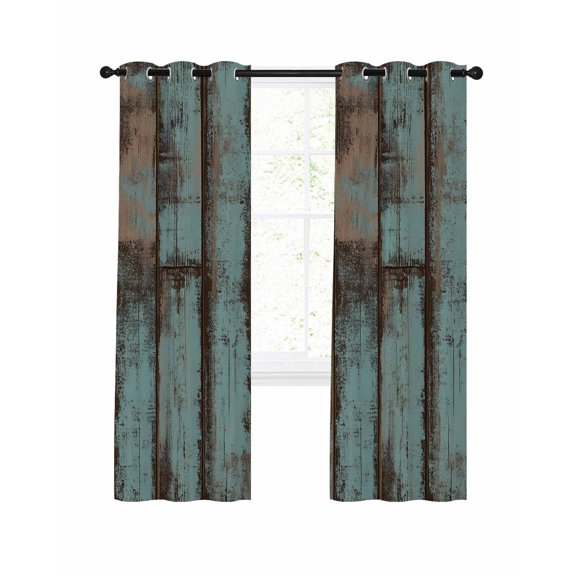 Retro Wooden Grain Blackout Curtains, Light Blocking Print Window Curtains, Farmhouse Vintage Gradient Texture Thermal Insulated Window Drapes for Living Room Kitchen Cafe 2 Panels, 55"W x 39"L