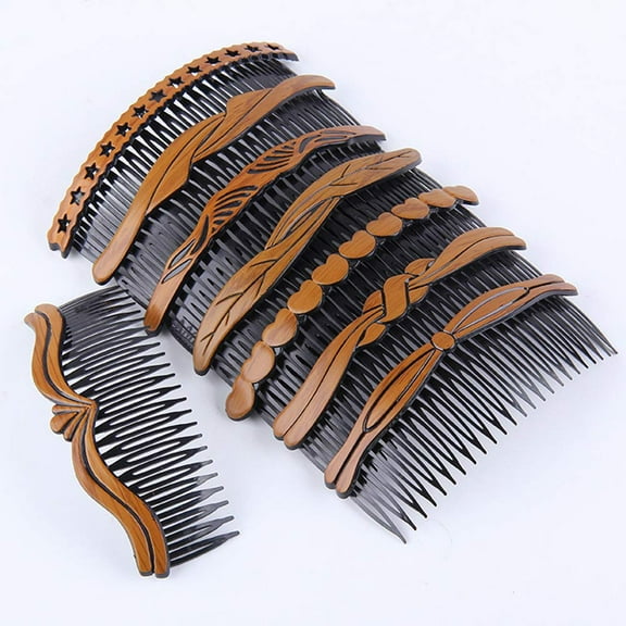 Retro Wooden Hair Comb Pin Clips, Women's Hair Side Comb Pigtail Holders for Styling Accessories