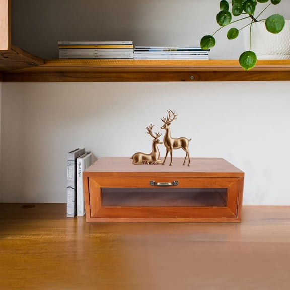 Retro Wooden Monitor Riser with Drawer Desktop Storage Box Organizer for Office Makeup and Computer Accessories 11.8X7.3X3.9 Inch