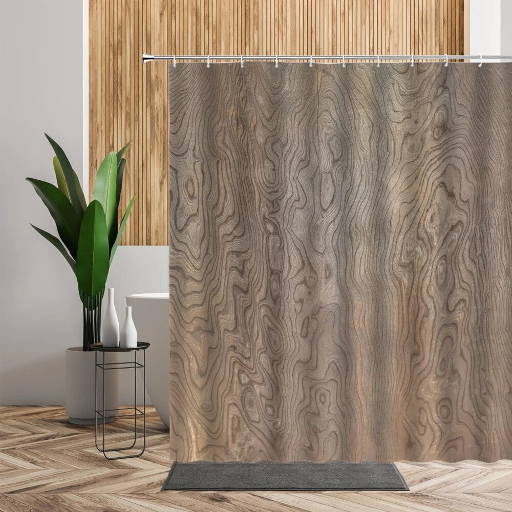 Retro Wooden Shower Curtain Waterproof Screen For Bathroom Window