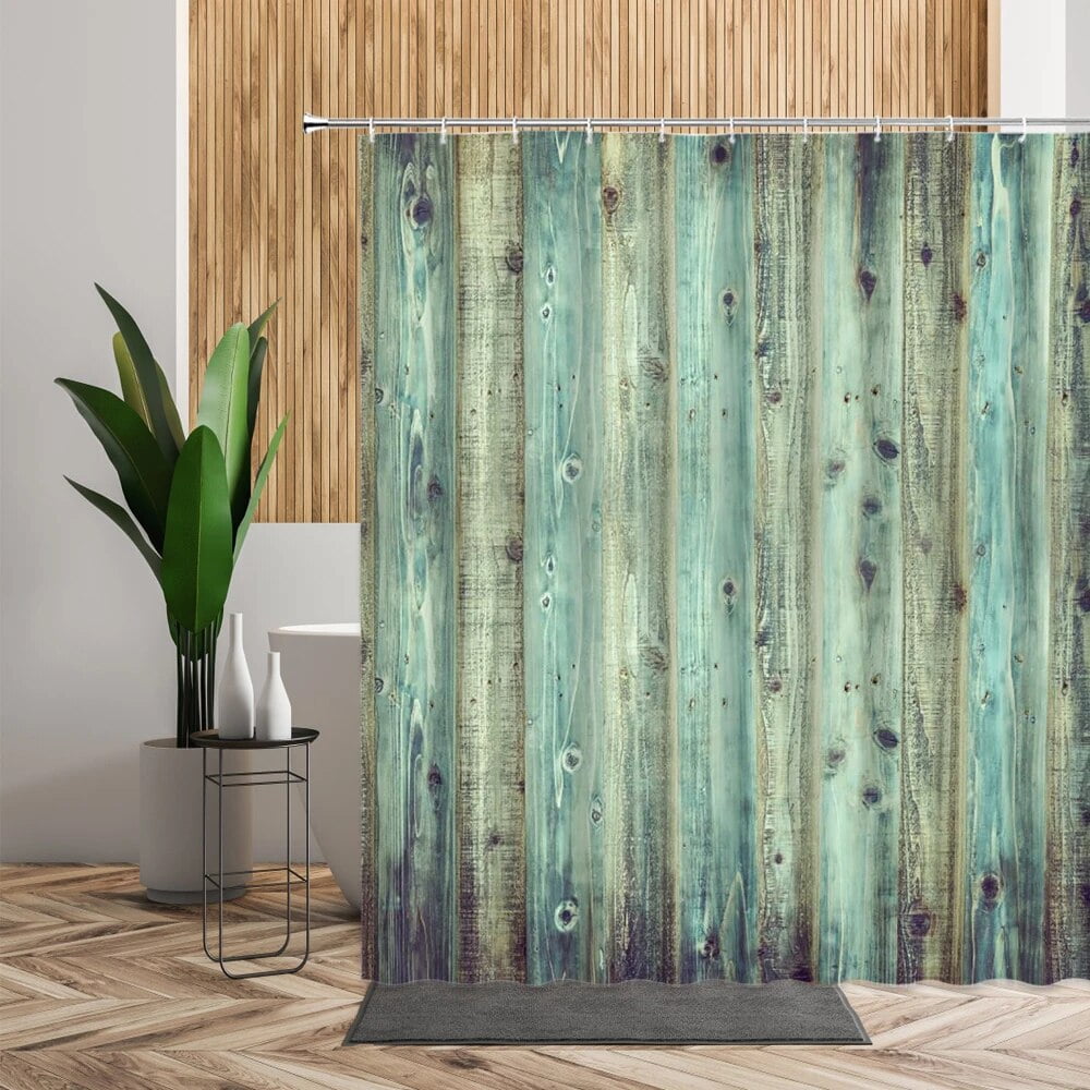 Retro Wooden Shower Curtain Waterproof Screen For Bathroom Window