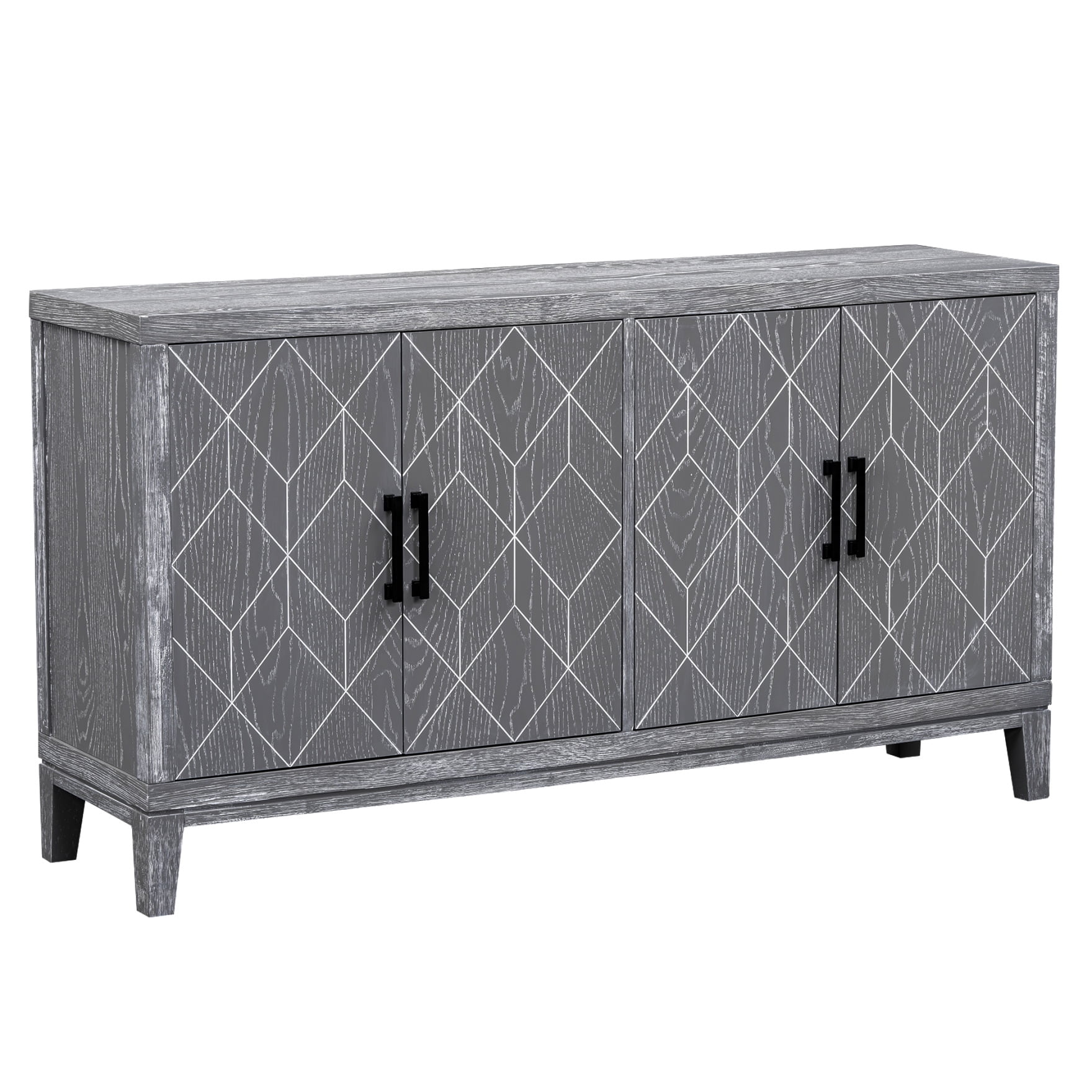 TREXM Antique Gray 4-Door Storage Buffet with Adjustable Shelves