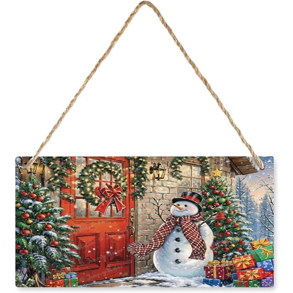 Retro Wooden Sign, Christmas Decorative Sign for Party Home Office Coffee Bar Club Man Cave Wall Decor, Farmhouse Chic Wood Sign,Christmas Tree, Cabin, Snow, Night 6x12 inches