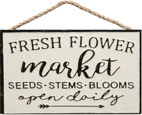 Fresh Flower Market Wood Sign - 4x16 Inch Primitive Garden Decor, Farmhouse Housewarming Gift