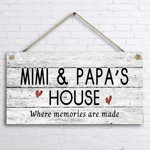 Retro Wooden Signs/Mimi and Papa's House Sign, Where Memories are Made, Distressed Style Custom Wall Art Decor Wooden Signs 5x10 INCH
