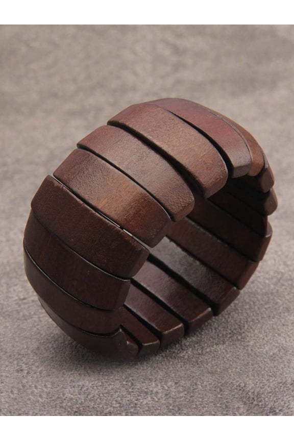 Retro Wooden Stretch Bangle Bracelet In Coffee Color