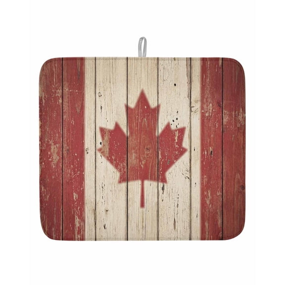 Retro Wooden Stripes Maple Leafs Dish Drying Mats for Kitchen Counter,Absorbent Microfiber Dish Drainer Rack Mat Country Red Brown Plank Drying Pad for Sinks,Utensils,Countertops,16x18in