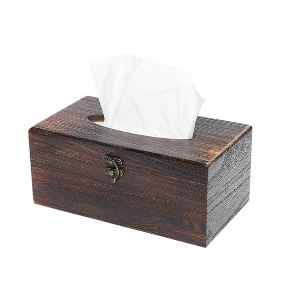Retro Wooden Tissue Box Cover with Hinged Lid, Rectangular Facial Tissue Holder, Rustic Brown Decorative Tissue Storage Box for Bathroom, Living Room, Office & Bedroom