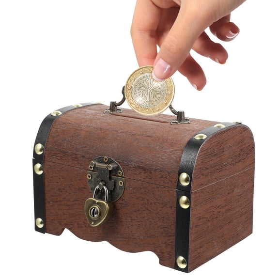 Retro Wooden Treasure Chest with Lock and Key - Jewelry Storage Box