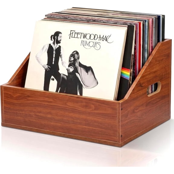 Retro Wooden Vinyl Record Storage Crate for 60+ Records Collection Display