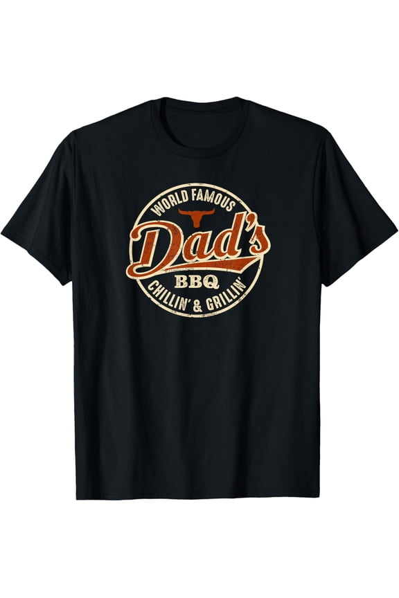 Retro World Famous Dad's BBQ Chillin' and Grillin' Men's Graphic T-Shirt Vintage Father's Day Barbecue Cookout Tee