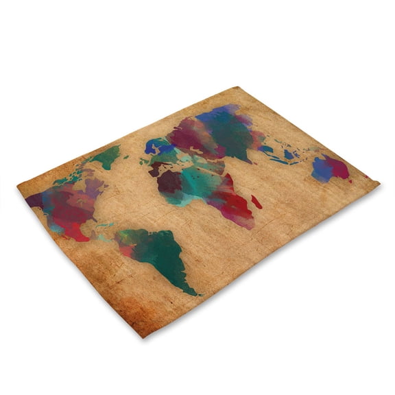 Retro World Map Print Anti-Slip Heat-insulation Placemat Bowl Plate Fork Table Mat(MS0028-7)