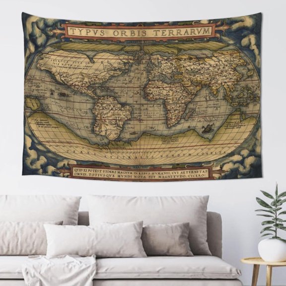 Retro World Map Tapestry Wall Hanging, Large Vintage Style Art Tapestry for Bedroom Dorm Living Room Decor, 40 x 60 in