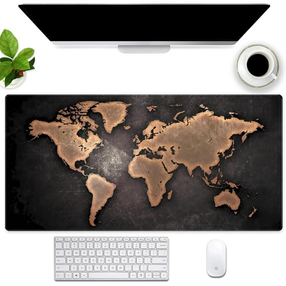 Retro World map Desk Mat, Extended Large Gaming Mouse Pad for Desk, Computer Desk Pad, Keyboard and Mouse Pad with Stitched Edges 31.5 x 15.7 Inch