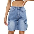 thumbnail image 1 of Retro Y2K Denim Shorts - High Waist Cargo Pockets for Street Style, 1 of 6