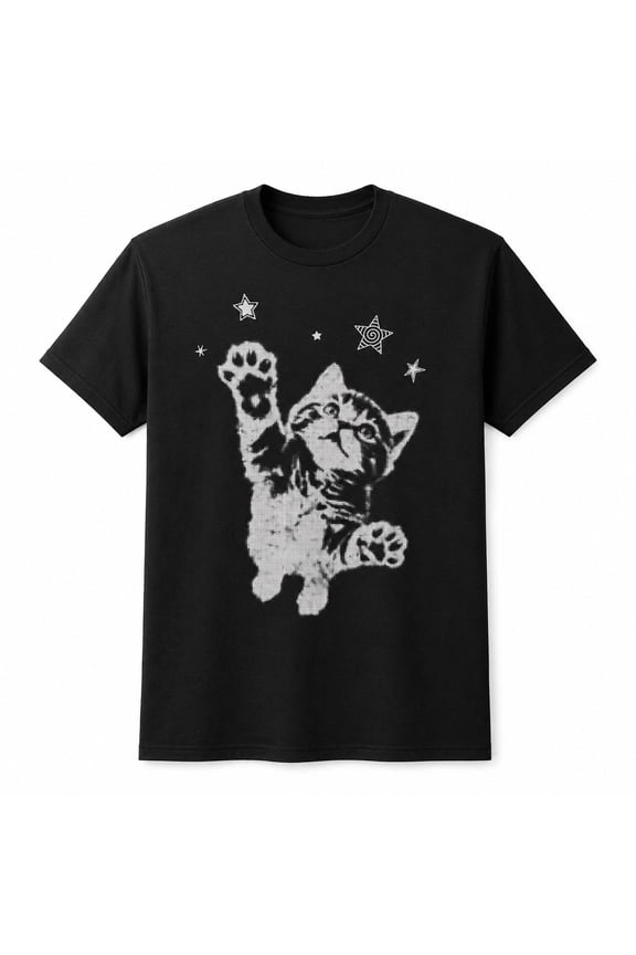 Retro Y2K Jumping Cat Stars Graphic T-Shirt | Unisex 90s Vintage Grunge Tee
