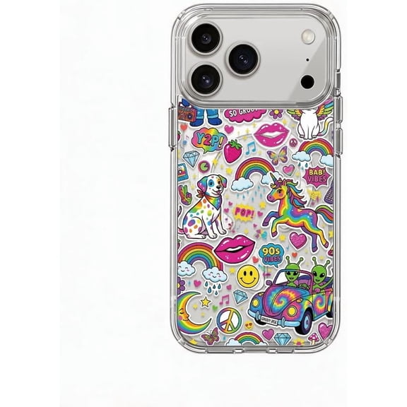 Retro Y2K Sticker Clear Case for iPhone 13 Groovy 90s Cover