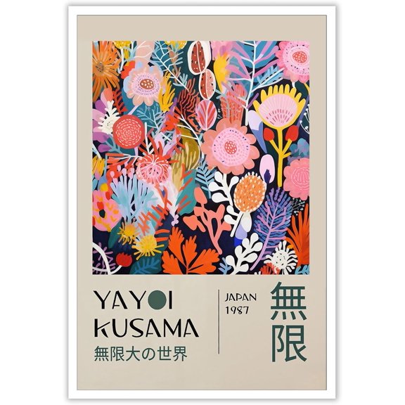 Retro Yayoi Kusama The Infinity Big World Posters Tokyo Canvas Wall Art Abstract Botanical Floral Prints Painting Colorful Japanese Wall Art Wall Decor For Living Room Bedroom 12x16in Unframed
