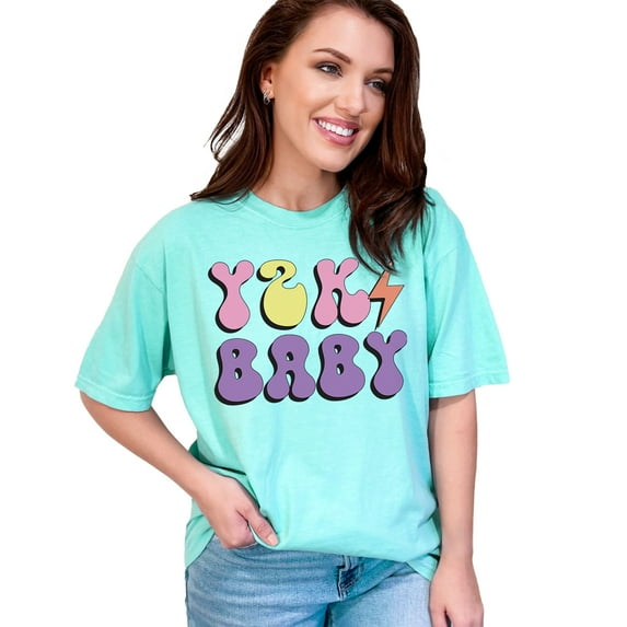 Retro Year 2000 Baby T-Shirt, Vintage 2000s Graphic Tee, Nostalgic Aesthetic, Cute Pastel Colors, Unisex 90s Clothing, Trendy Throwback, Chalky Mint Comfort Colors T-Shirt, 2XL