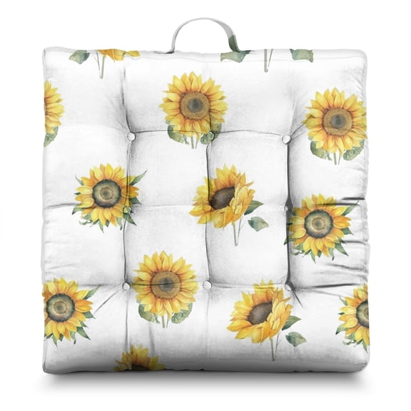 Retro Yellow Bloom Floor Pillow - Supportive Square Cushion with Boho Sunflower Aesthetic